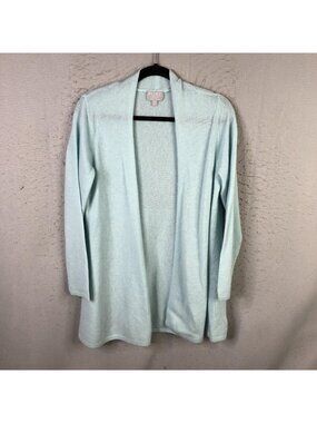 Pure Collection Cardigan Sweater Womens L Blue 100% Cashmere Open Lightweight